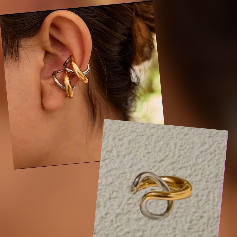 Two-Tone Hoop Cuff  Earring • NWOT